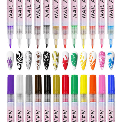 12Pcs/Set Colourful Waterproof Nail Art Graffiti Pen DIY 3D Nail Art Drawing Pen Abstract Line Manicure Tool Painting Liner - AliExpress 66
