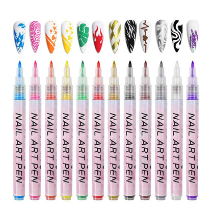 12Pcs/Set Colourful Waterproof Nail Art Graffiti Pen DIY 3D Nail Art Drawing Pen Abstract Line Manicure Tool Painting Liner - AliExpress 66