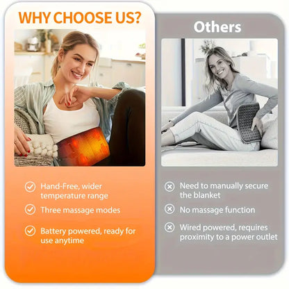 Cordless, Wearable Lower Back Massager | Heating Pad for Back Pain Relief