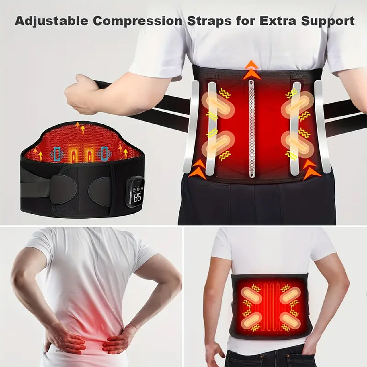 Cordless, Wearable Lower Back Massager | Heating Pad for Back Pain Relief